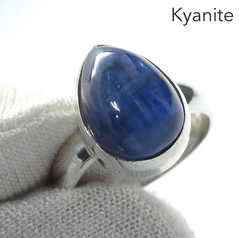 Blue Kyanite Ring, Teardrop Cabochon, 925 Sterling Silver