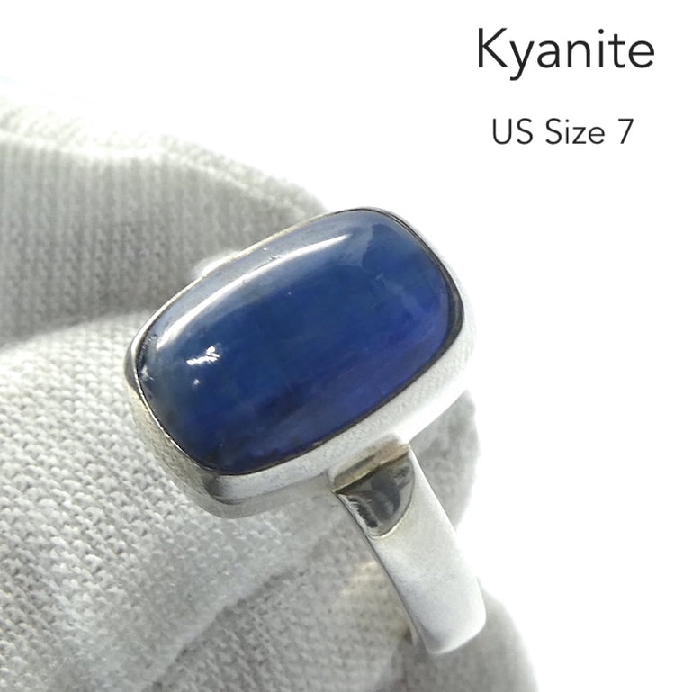 Blue Kyanite Ring, Oblong Cabochon, 925 Sterling Silver