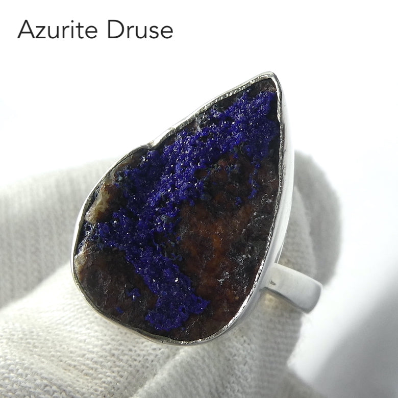 Azurite Ring | Raw Drusy | Teardrop | 925 Sterling Silver | Bezel Set | Vision Quest | True Heart Self |  Manifest | Adjustable size 7 to 8.5 | Genuine Gemstones from Crystal Heart Melbourne Australia since 1986