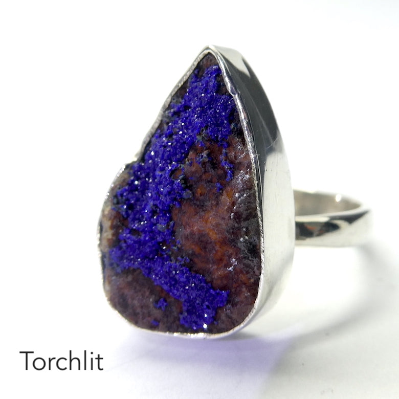 Azurite Ring | Raw Drusy | Teardrop | 925 Sterling Silver | Bezel Set | Vision Quest | True Heart Self |  Manifest | Adjustable size 7 to 8.5 | Genuine Gemstones from Crystal Heart Melbourne Australia since 1986