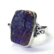 Load image into Gallery viewer, Azurite Ring | Raw Drusy | Oblong| 925 Sterling Silver | Bezel Set | Vision Quest | True Heart Self |  Manifest | Adjustable size 7 to 8.5 | Genuine Gemstones from Crystal Heart Melbourne Australia since 1986