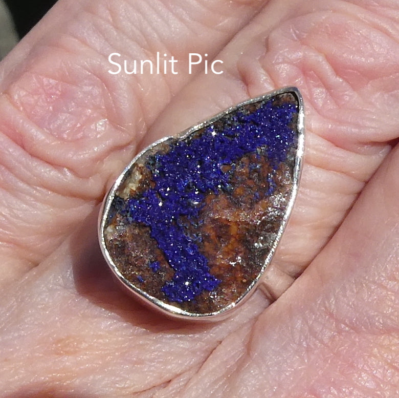 Azurite Ring | Raw Drusy | Teardrop | 925 Sterling Silver | Bezel Set | Vision Quest | True Heart Self |  Manifest | Adjustable size 7 to 8.5 | Genuine Gemstones from Crystal Heart Melbourne Australia since 1986