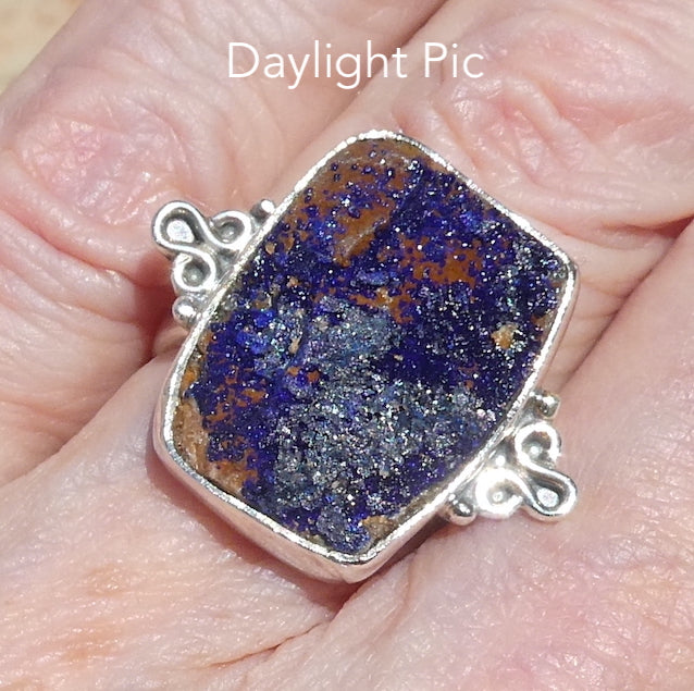 Azurite Ring | Raw Drusy | Oblong| 925 Sterling Silver | Bezel Set | Vision Quest | True Heart Self |  Manifest | Adjustable size 7 to 8.5 | Genuine Gemstones from Crystal Heart Melbourne Australia since 1986