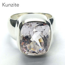Load image into Gallery viewer, Kunzite Ring |  Faceted Oblong | Flawless Brilliant Clear Stone | 925 Sterling Silver |  Deep Bezel Setting with cushioned walls | US Size 8.5 | EU  or AU Size Q1/2  | Wisdom of the Heart | Inspire Love with Clarity | Taurus Scorpio Leo | Genuine Gemstones from Crystal heart Melbourne Australia since 1986