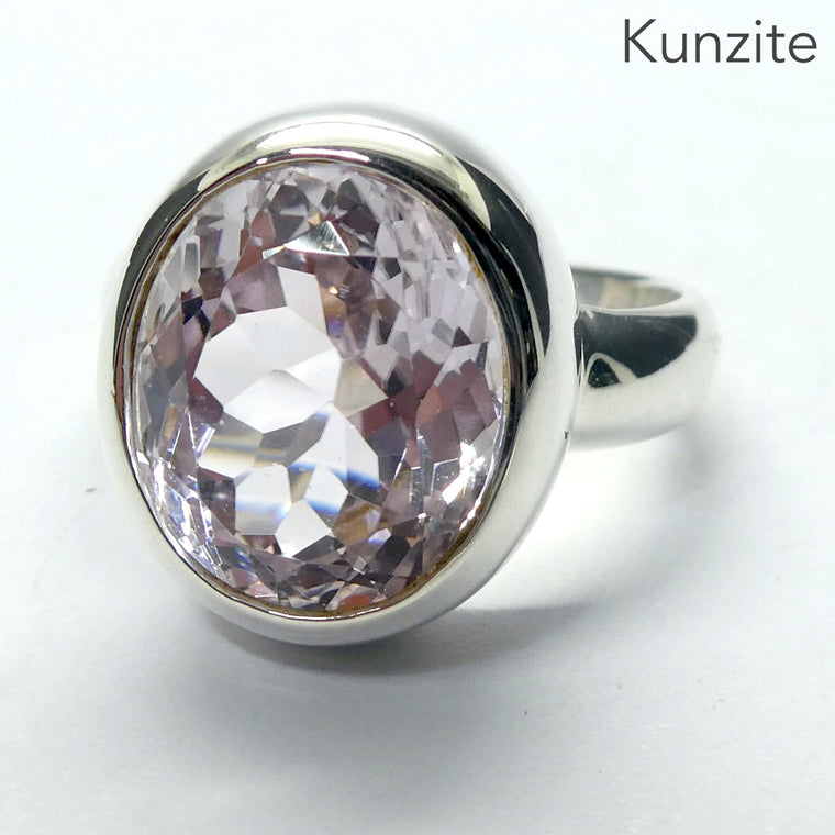 Kunzite Ring, Faceted Oval, AAA Grade, 925 Sterling Silver