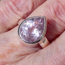 Load image into Gallery viewer, Kunzite Ring |  Faceted Oblong | Flawless Brilliant Clear Stone | 925 Sterling Silver |  Deep Bezel Setting with cushioned walls | US Size 9.5 | EU or AU Size S1/2  | Wisdom of the Heart | Inspire Love with Clarity | Taurus Scorpio Leo | Genuine Gemstones from Crystal heart Melbourne Australia since 1986