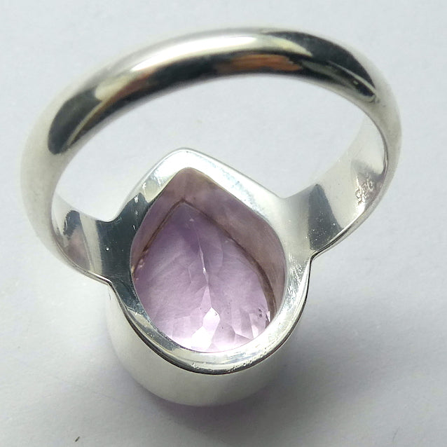 Kunzite Ring |  Faceted Oval | Flawless Brilliant Clear Stone | 925 Sterling Silver |  Deep Bezel Setting with cushioned walls | US Size 8 | EU or AU Size P  | Wisdom of the Heart | Inspire Love with Clarity | Taurus Scorpio Leo | Genuine Gemstones from Crystal heart Melbourne Australia since 1986