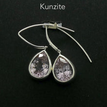 Load image into Gallery viewer, Kunzite Earrings | Faceted Teardrop | Brilliant Light | Clear Stone with minor inclusions | 925 Sterling Silver |  Deep Bezel Setting with cushioned walls | Wisdom of the Heart | Inspire Love with Clarity | Taurus Scorpio Leo | Genuine Gems from Crystal heart Melbourne Australia since 1986