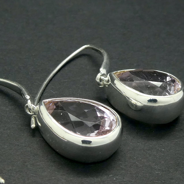 Kunzite Earrings | Faceted Teardrop | Brilliant Light | Clear Stone with minor inclusions | 925 Sterling Silver |  Deep Bezel Setting with cushioned walls | Wisdom of the Heart | Inspire Love with Clarity | Taurus Scorpio Leo | Genuine Gems from Crystal heart Melbourne Australia since 1986