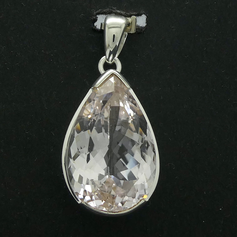 Kunzite Pendant, Faceted Teardrop, 925 Sterling Silver