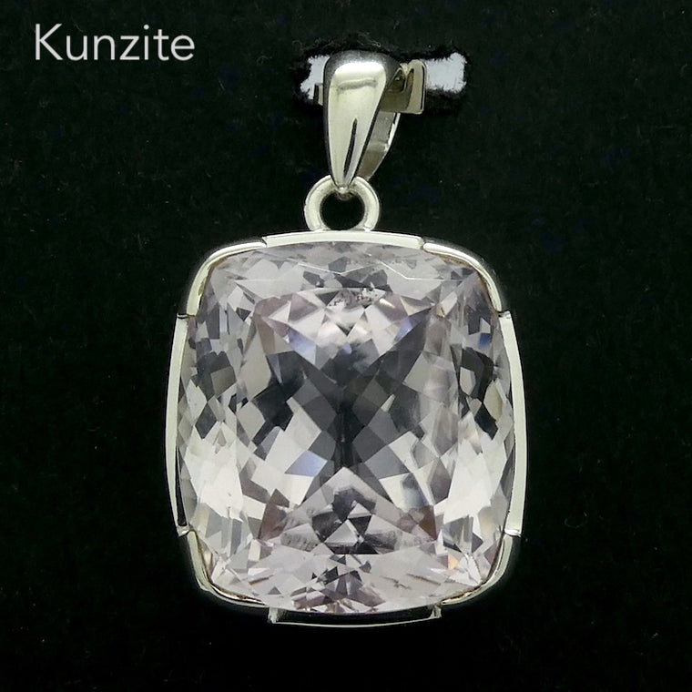 Kunzite Pendant, Faceted Square, 925 Sterling Silver