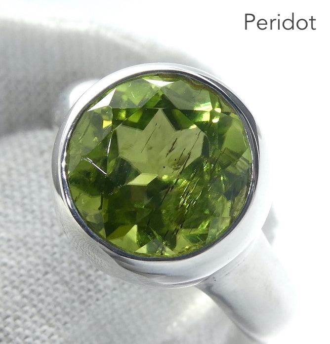 Peridot Pendant | Large Faceted Round | A Grade | 925 Sterling Silver | US Size 8.25 | AUS Size Q | Quality Setting | open back | Leo Stone | Genuine Gemstones from Crystal Heart Melbourne Australia since 1986