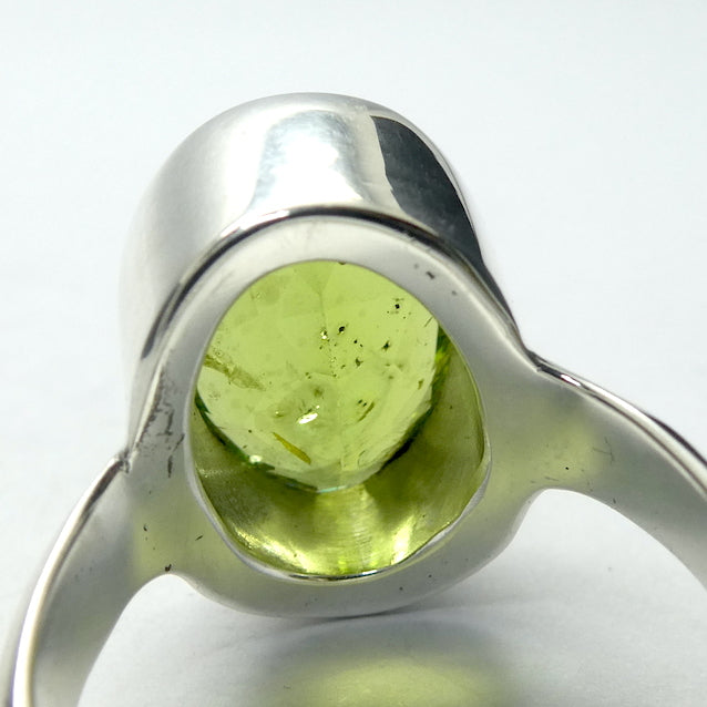 Peridot Ring, Large Faceted Oval, Size 7.75, Fine Sterling Silver