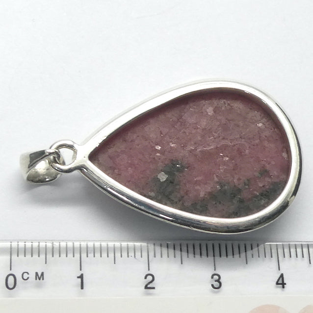 Rhodonite Pendant | Deep Red Pink with Black Veins | Teardrop Cabochon | 925 Sterling Silver |  Simple Bezel | Open Back | Emotionally loving grounded harmony | Genuine Gems from Crystal Heart Melbourne Australia since 1986
