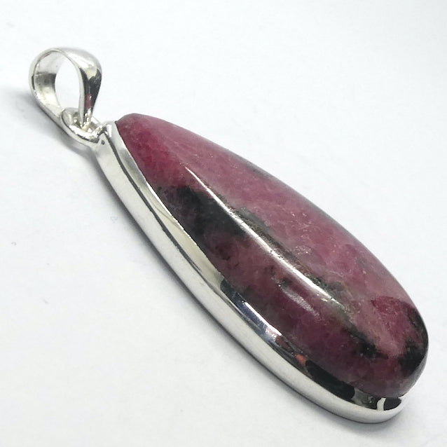 Rhodonite Pendant | Deep Red Pink with Black Veins | Teardrop Cabochon | 925 Sterling Silver |  Simple Bezel | Open Back | Emotionally loving grounded harmony | Genuine Gems from Crystal Heart Melbourne Australia since 1986