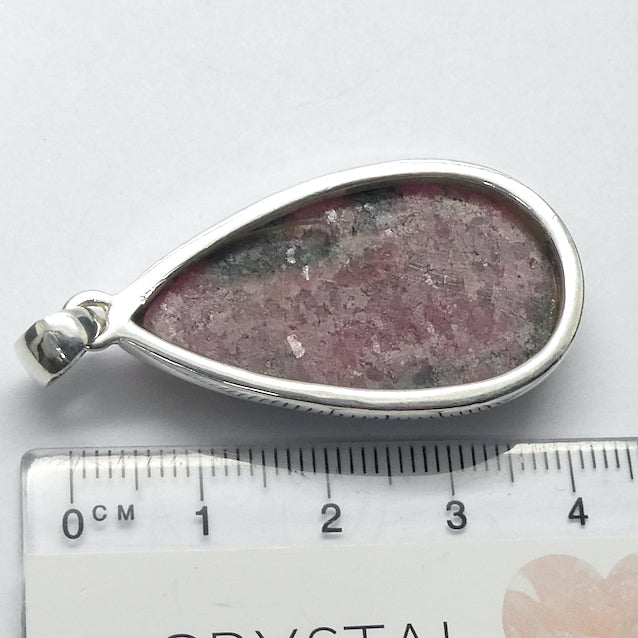 Rhodonite Pendant | Deep Red Pink with Black Veins | Teardrop Cabochon | 925 Sterling Silver |  Simple Bezel | Open Back | Emotionally loving grounded harmony | Genuine Gems from Crystal Heart Melbourne Australia since 1986