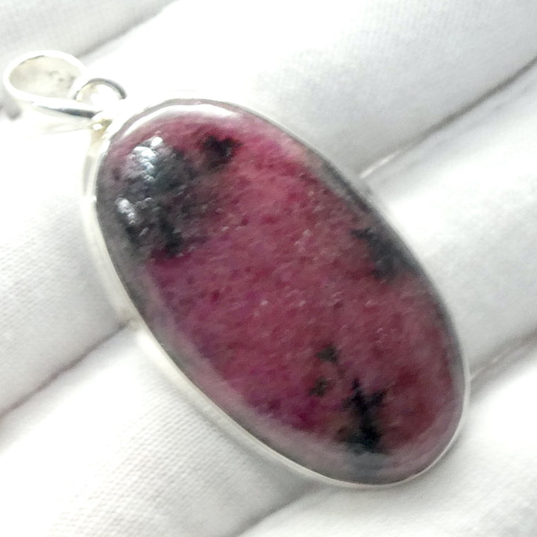 Rhodonite Pendant, Oval Cabochon, 925 Sterling Silver
