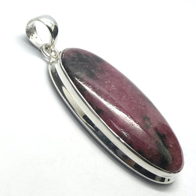 Rhodonite Pendant | Deep Red Pink with Black Veins | Teardrop Cabochon | 925 Sterling Silver |  Simple Bezel | Open Back | Emotionally loving grounded harmony | Genuine Gems from Crystal Heart Melbourne Australia since 1986