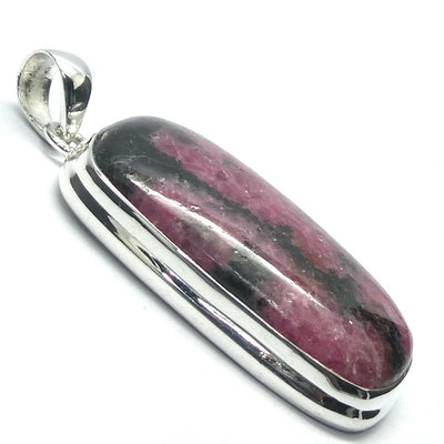 Rhodonite Pendant | Deep Red Pink with Black Veins | Oblong Cabochon | 925 Sterling Silver |  Simple Bezel | Open Back | Emotionally loving grounded harmony | Genuine Gems from Crystal Heart Melbourne Australia since 1986