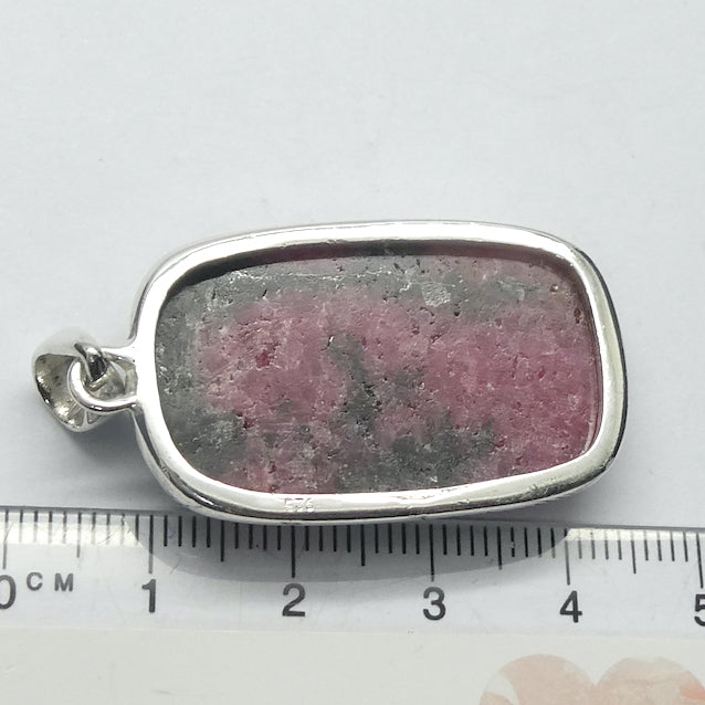  Rhodonite Pendant | Deep Red Pink with Black Veins | Oblong Cabochon | 925 Sterling Silver |  Simple Bezel | Open Back | Emotionally loving grounded harmony | Genuine Gems from Crystal Heart Melbourne Australia since 1986