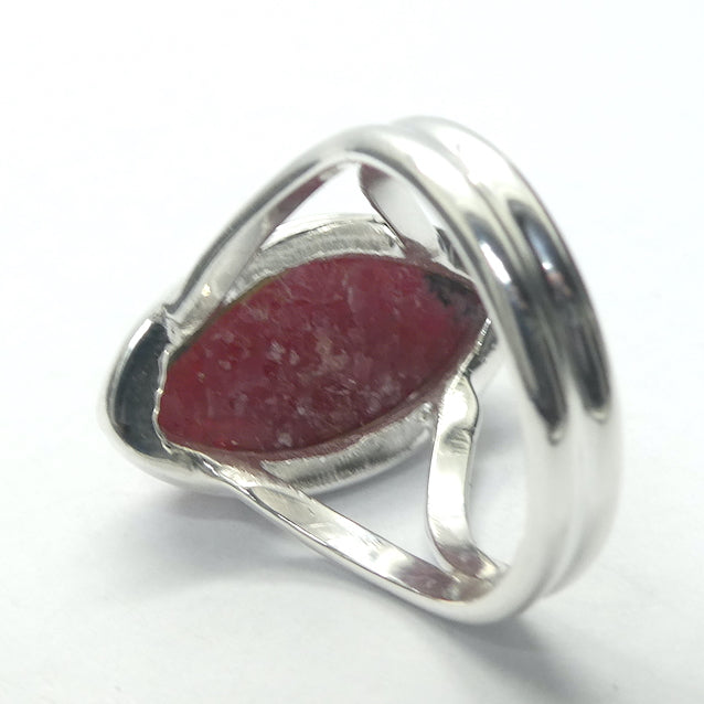 Rhodonite Ring | Deep Red Pink with Black Veins | Marquis Cabochon | US Ring Size 7 | AUS Size N1/2 | 925 Sterling Silver | Bezel set | Open Back | Emotionally loving grounded harmony | Genuine Gems from Crystal Heart Melbourne Australia since 1986