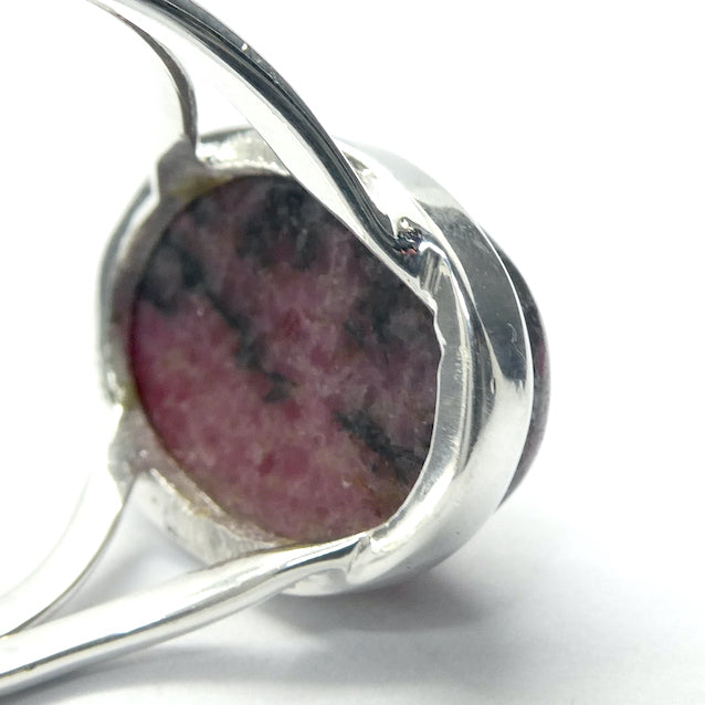 Rhodonite Ring | Deep Red Pink with Black Veins | Oval Cabochon | US Ring Size 10 | AUS Size T1/2 | 925 Sterling Silver | Bezel set | Open Back | Emotionally loving grounded harmony | Genuine Gems from Crystal Heart Melbourne Australia since 1986