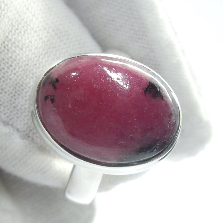 Rhodonite Ring | Deep Red Pink with Black Veins | Oval Cabochon | US Ring Size 8 | AUS Size P1/2 | 925 Sterling Silver | Bezel set | Open Back | Emotionally loving grounded harmony | Genuine Gems from Crystal Heart Melbourne Australia since 1986
