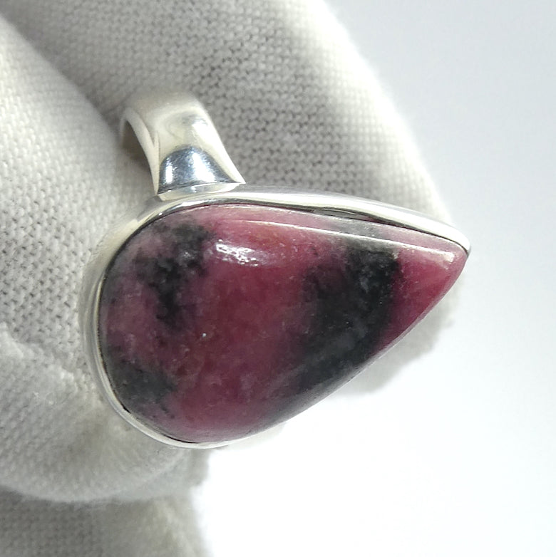 Rhodonite Ring | Deep Red Pink with Black Veins | Teardrop Cabochon | US Ring Size 6 | AUS Size L1/2 | 925 Sterling Silver | Bezel set | Open Back | Emotionally loving grounded harmony | Genuine Gems from Crystal Heart Melbourne Australia since 1986
