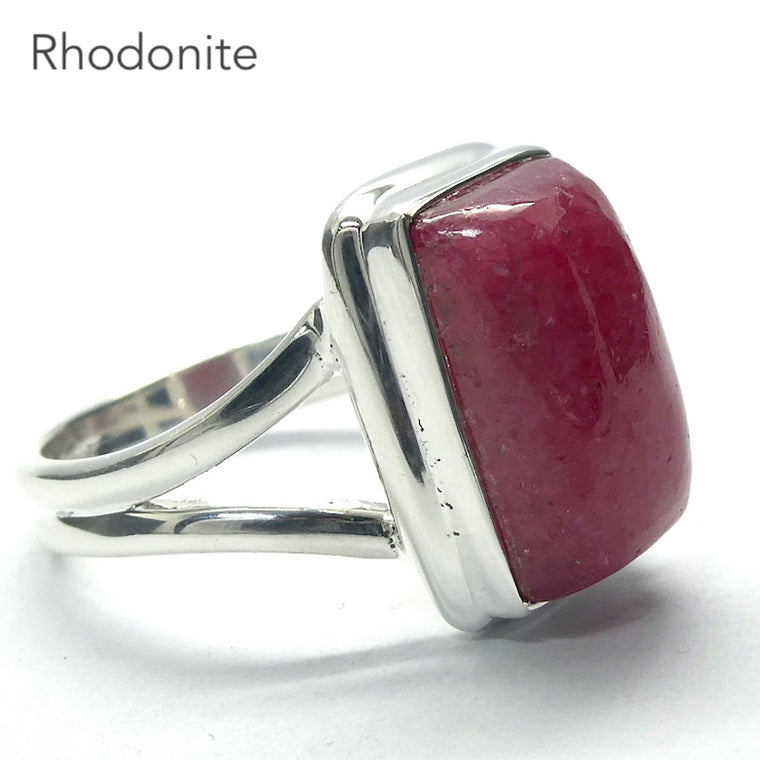 Rhodonite Ring, Oblong Cabochon, 925 Sterling Silver, US Size 8