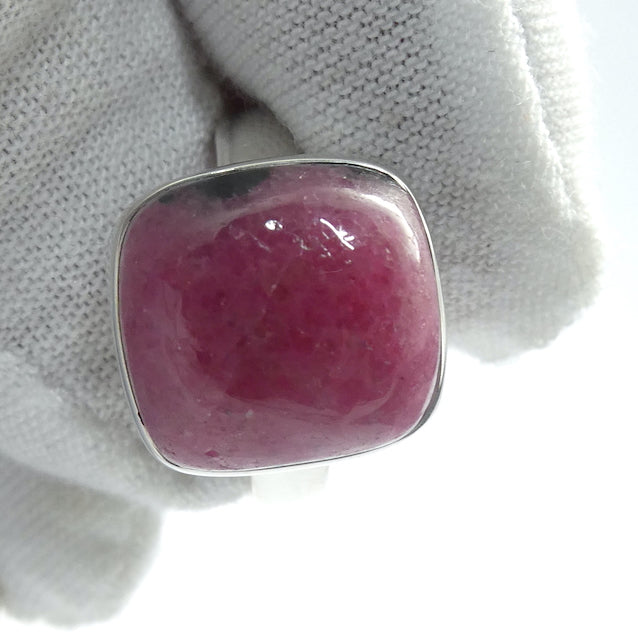 Rhodonite Ring | Deep Red Pink with Black Veins | Square Cabochon | US Ring Size 5.25 | AUS Size K | 925 Sterling Silver | Bezel set | Open Back | Emotionally loving grounded harmony | Genuine Gems from Crystal Heart Melbourne Australia since 1986