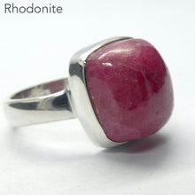 Load image into Gallery viewer, Rhodonite Ring | Deep Red Pink with Black Veins | Square Cabochon | US Ring Size 5.25 | AUS Size K | 925 Sterling Silver | Bezel set | Open Back | Emotionally loving grounded harmony | Genuine Gems from Crystal Heart Melbourne Australia since 1986