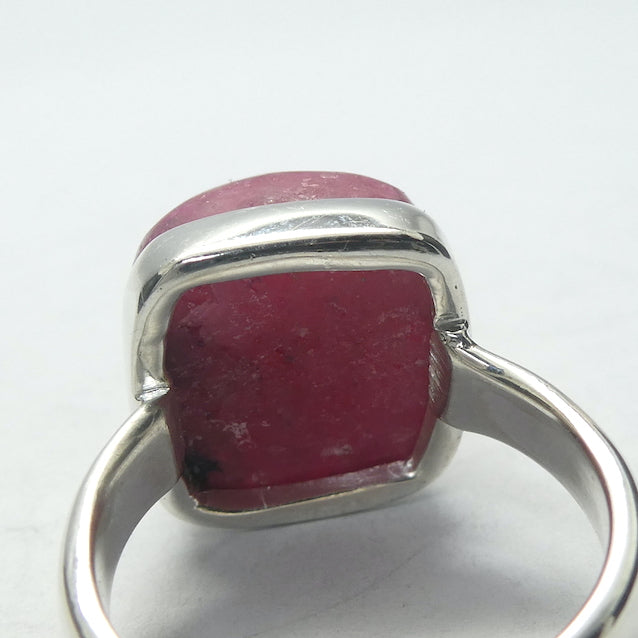 Rhodonite Ring | Deep Red Pink with Black Veins | Square Cabochon | US Ring Size 5.25 | AUS Size K | 925 Sterling Silver | Bezel set | Open Back | Emotionally loving grounded harmony | Genuine Gems from Crystal Heart Melbourne Australia since 1986