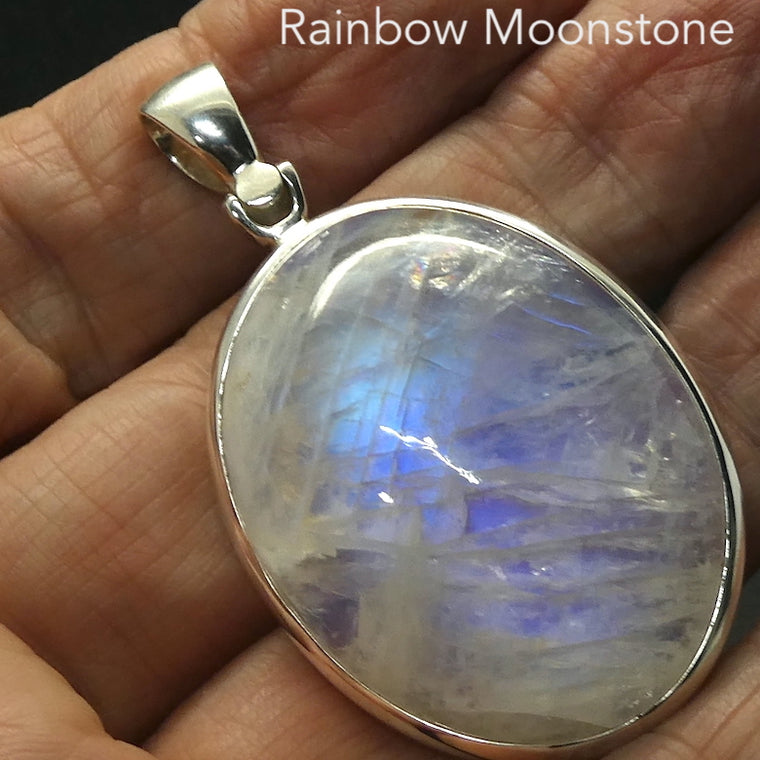 Moonstone Pendant, Large Oval Cabochon, 925 Sterling Silver