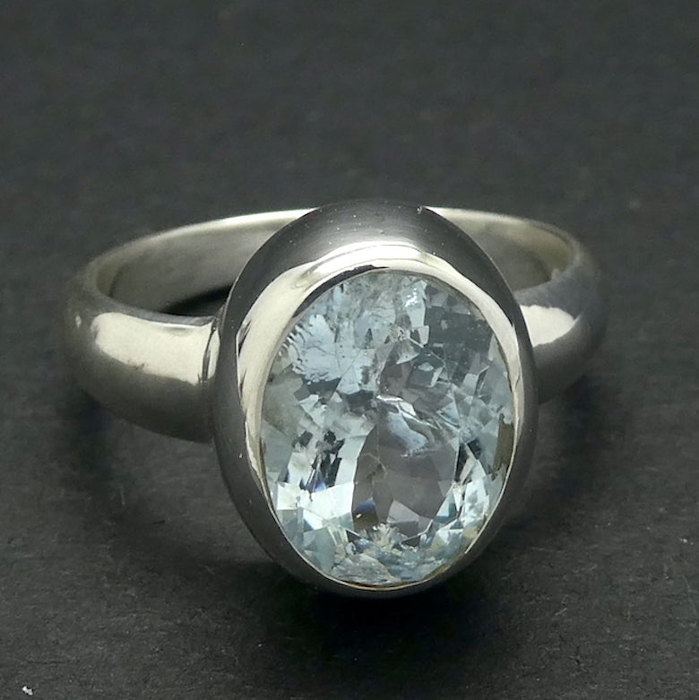 Aquamarine Ring | Faceted Oval | 925 Sterling Silver | US Size 7.75 | AUS Size R | Genuine Gems from Crystal Heart Melbourne Australia since 1986