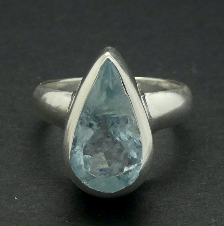 Aquamarine Ring | Faceted Teardop | 925 Sterling Silver | US Size 8.75 | AUS Size R | Genuine Gems from Crystal Heart Melbourne Australia since 1986