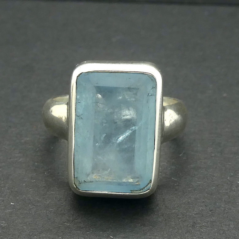 Aquamarine Ring | Faceted Oblong | 925 Sterling Silver | US Size 7.25 | AUS Size O | Genuine Gems from Crystal Heart Melbourne Australia since 1986