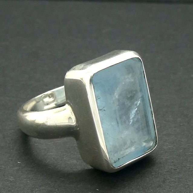 Aquamarine Ring | Faceted Oblong | 925 Sterling Silver | US Size 7.25 | AUS Size O | Genuine Gems from Crystal Heart Melbourne Australia since 1986