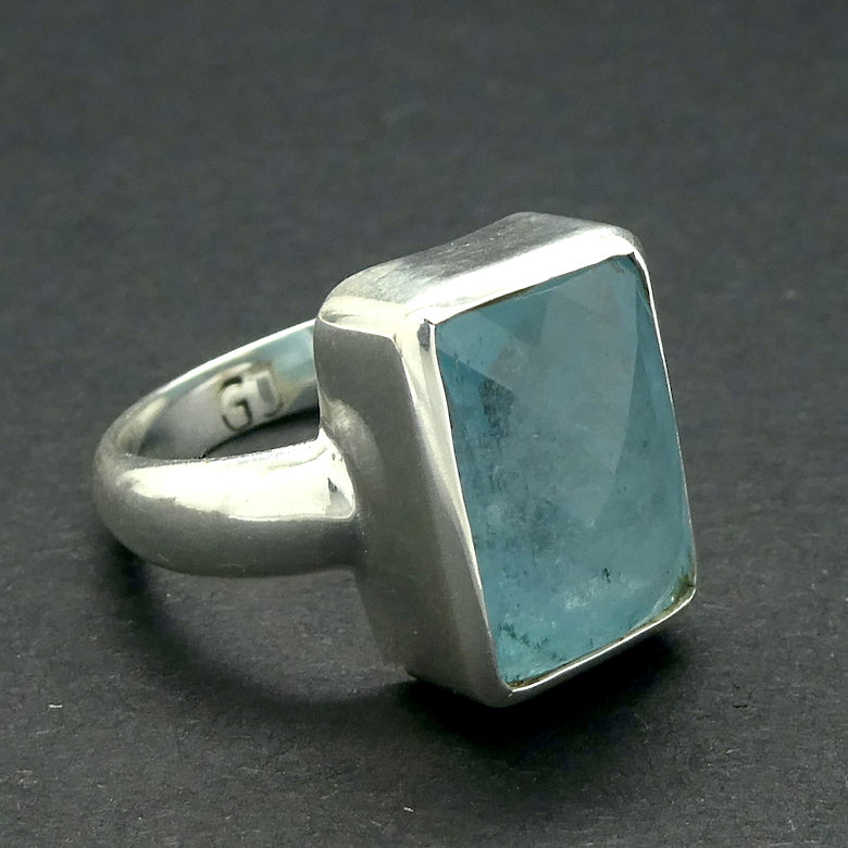 Aquamarine Ring | Faceted Oblong | 925 Sterling Silver | US Size 8 | AUS Size P1/2 | Genuine Gems from Crystal Heart Melbourne Australia since 1986