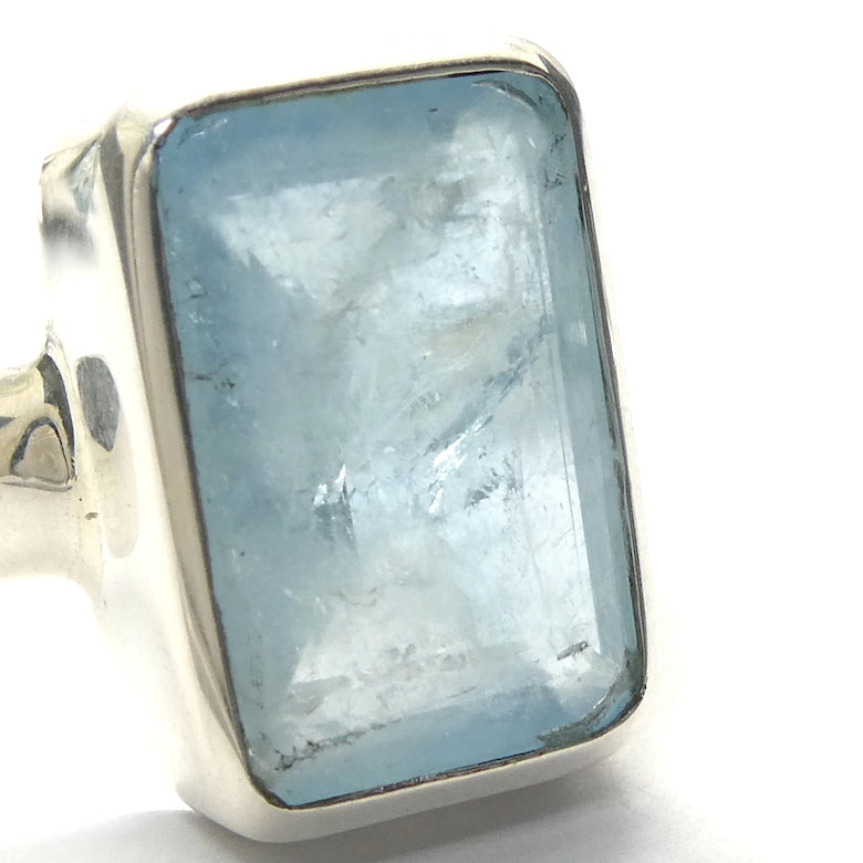 Aquamarine Ring | Faceted Oblong | 925 Sterling Silver | US Size 7.25 | AUS Size O | Genuine Gems from Crystal Heart Melbourne Australia since 1986