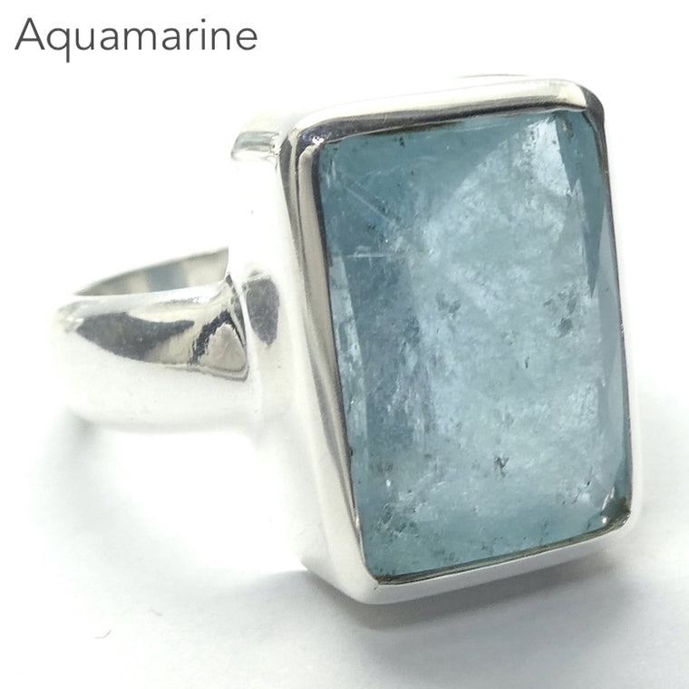 Aquamarine Ring, Faceted Oblong, US Size 8, Sterling Silver