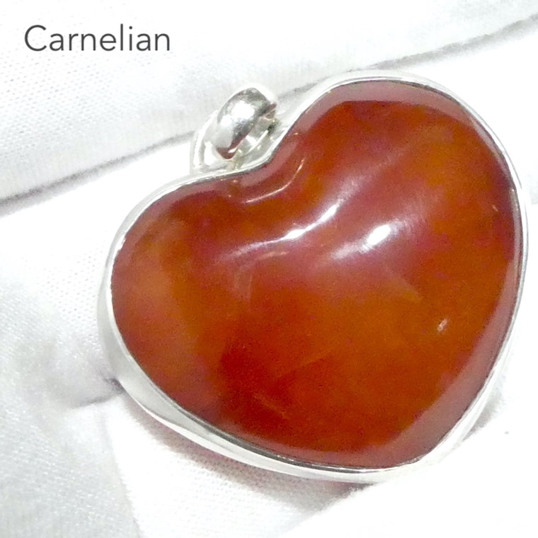 Carnelian Pendant, Large Puff Heart, 925 Sterling Silver