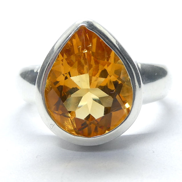 Citrine Ring Faceted Teardop | 925 Sterling Silver | AAA  mellow Orange | Besel Set |  US Size 7.5 | AUS Size O1/2 | Natural | Abundant Energy Repel Negativity | Aries Gemini Leo Libra | Genuine Gems from Crystal Heart Melbourne Australia  since 1986