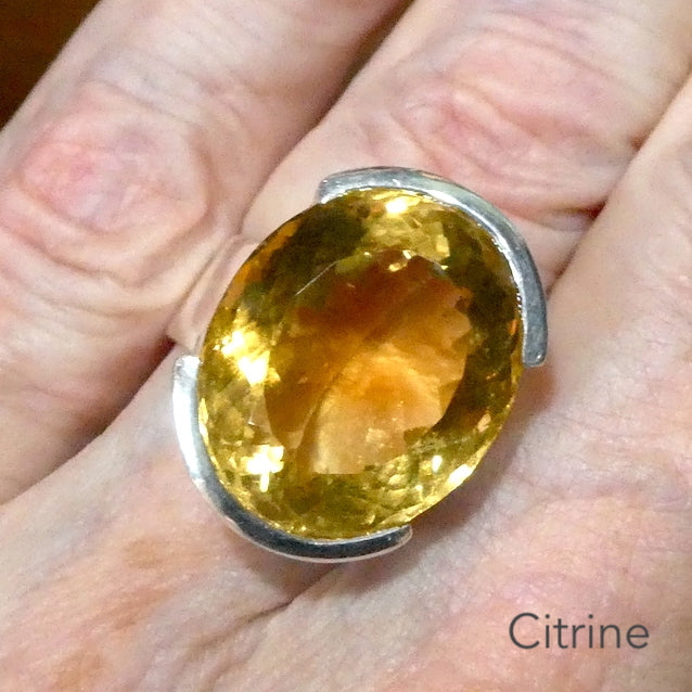Citrine Ring, Large Faceted Oval, 925 Sterling Silver