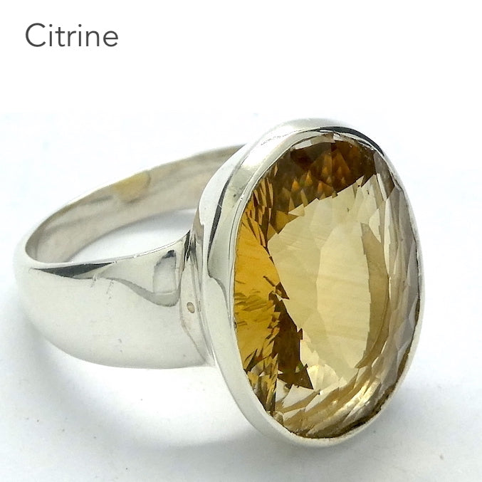 Citrine Ring, Fancy Faceted Oval, 925 Sterling Silver
