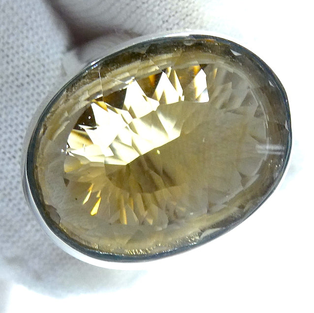 Citrine Ring, Fancy Faceted Oval, 925 Sterling Silver