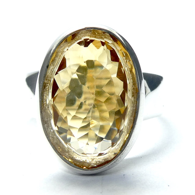 Citrine Ring Faceted Oval | 925 Sterling Silver | Besel Set |  US Size 8 | AUS Size P1/2 | Naturalstones | Abundant Energy Repel Negativity | Engender Confidence | Aries Gemini Leo Libra | Genuine Gems from Crystal Heart Melbourne Australia  since 1986