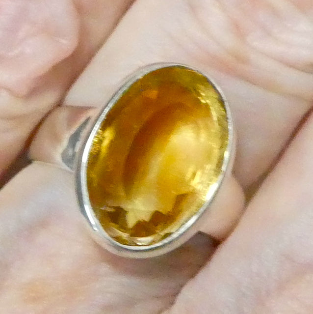 Citrine Ring Faceted Oval | 925 Sterling Silver | Besel Set |  US Size 8 | AUS Size P1/2 | Naturalstones | Abundant Energy Repel Negativity | Engender Confidence | Aries Gemini Leo Libra | Genuine Gems from Crystal Heart Melbourne Australia  since 1986