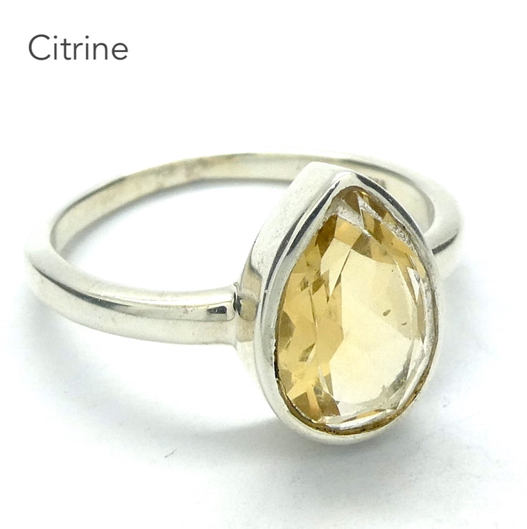 Citrine Ring, Faceted Teardrop, Size 10, 925 Sterling Silver