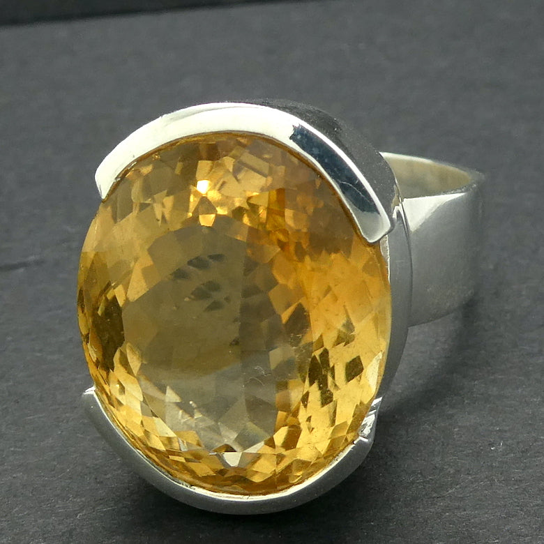 Citrine Ring | Faceted Oblong | 925 Sterling Silver | Spiral Band | Besel Set |  US Size 10 | AUS Size T1/2 | Natural stone | Abundant Energy Repel Negativity | Engender Confidence | Aries Gemini Leo Libra | Genuine Gems from Crystal Heart Melbourne Australia  since 1986