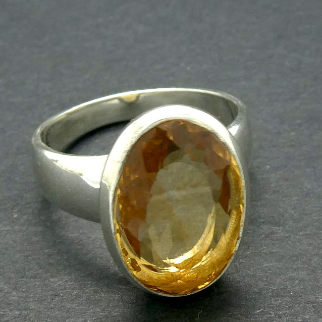 Citrine Ring Faceted Oval | 925 Sterling Silver | Besel Set |  US Size 8 | AUS Size P1/2 | Naturalstones | Abundant Energy Repel Negativity | Engender Confidence | Aries Gemini Leo Libra | Genuine Gems from Crystal Heart Melbourne Australia  since 1986